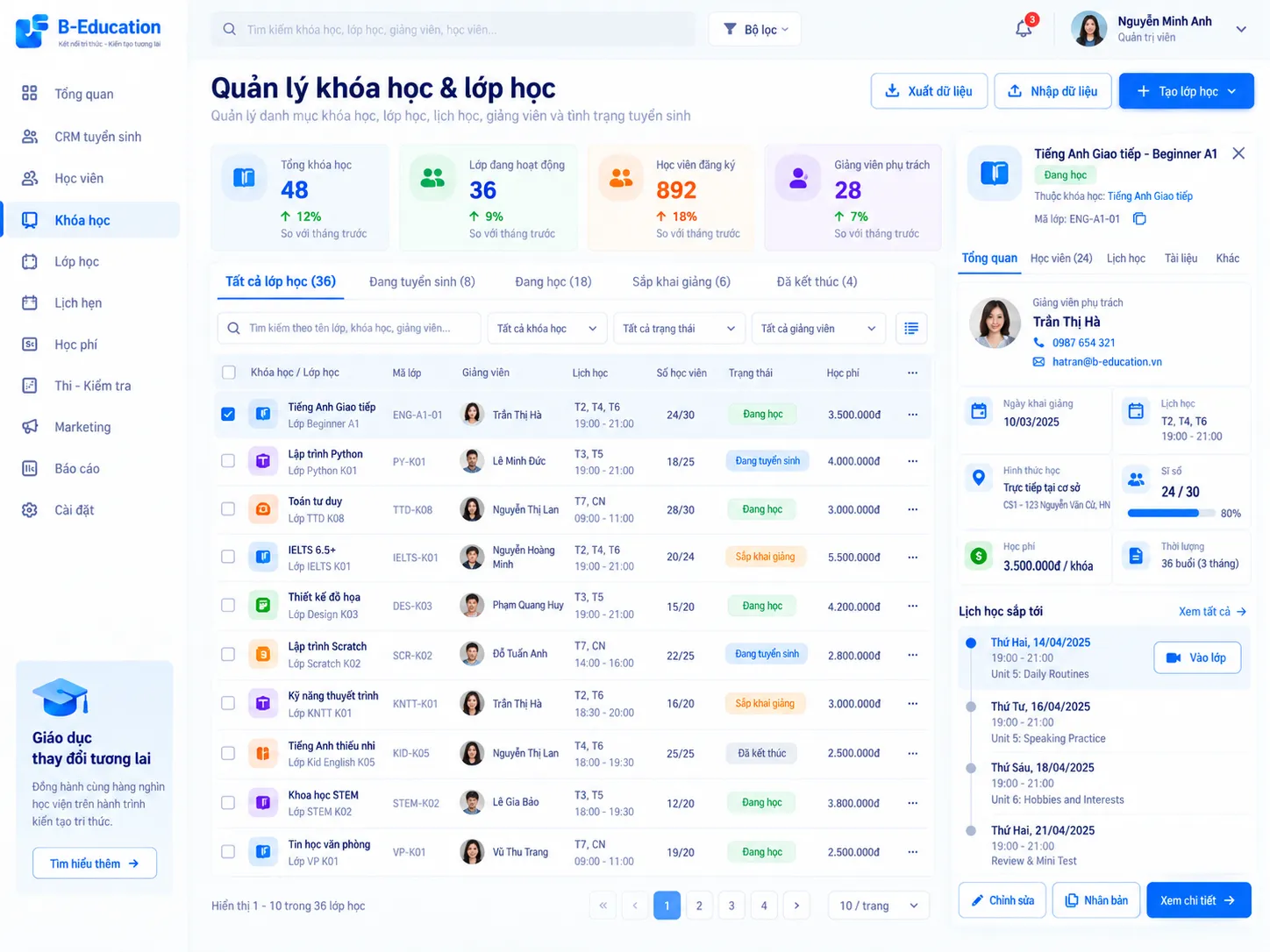 Quản lý khóa học & lớp học